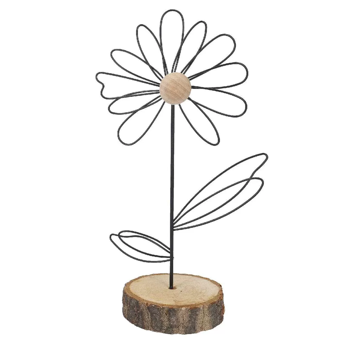 Nanu-Nana Metall-Blume Auf Holzfus, Schwarz/Natur, 23 Cm< Deko&Objekte