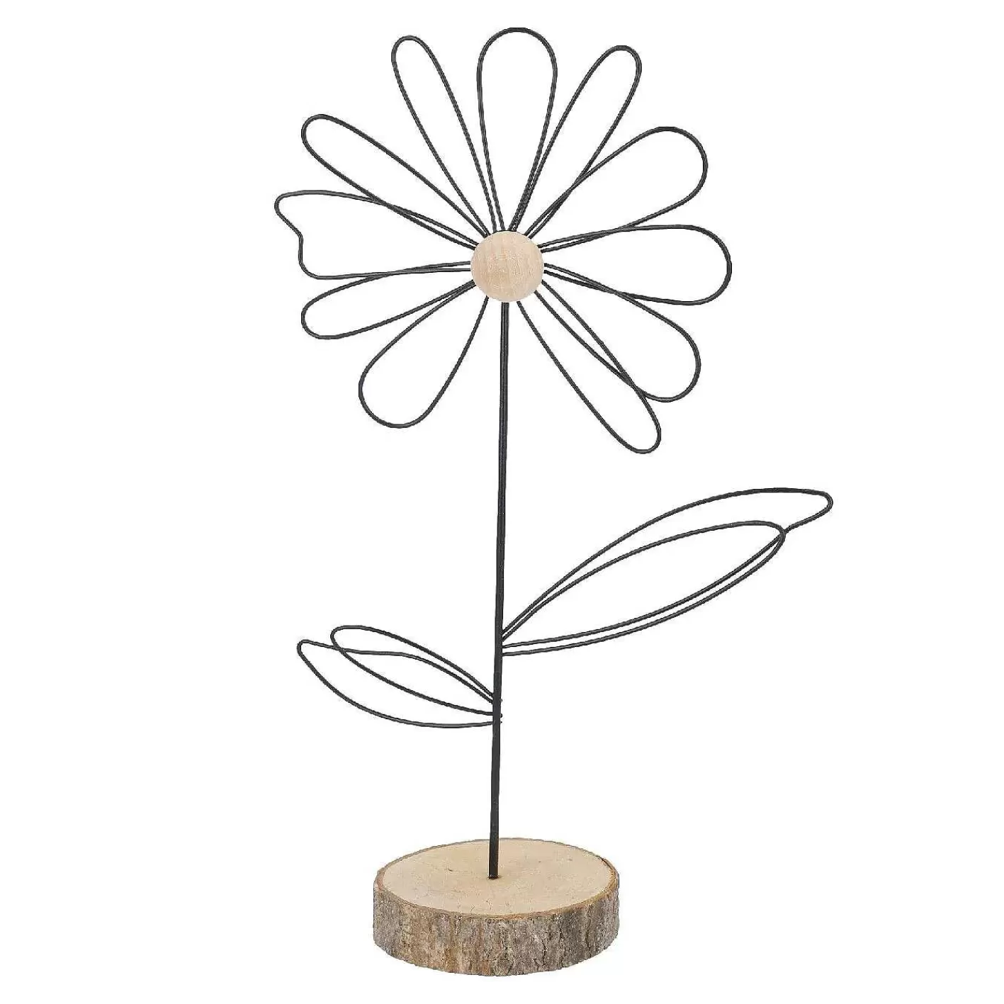 Nanu-Nana Metall-Blume Auf Holzfus, Schwarz/Natur, 32 Cm< Deko&Objekte